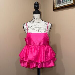 A New Day Hot Pink Satin Ruffle Top Size Small
